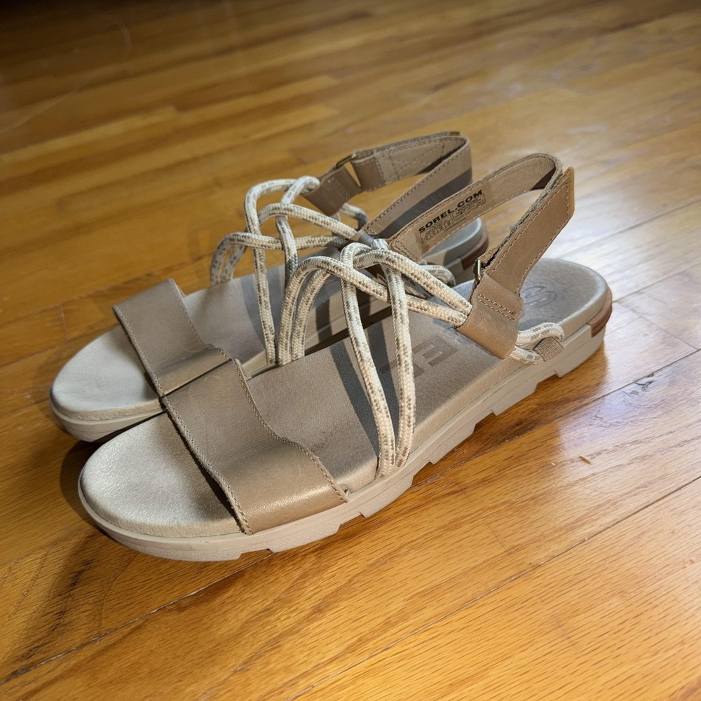Sorel Torpeda Sandal II 8 Beige Leather Strappy‎ Ankle Lace Flat Comfort Sandals